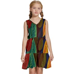 Leaves, Colorful, Desenho, Falling, Kids  Sleeveless Tiered Mini Dress by nateshop