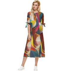 Pattern Calorful Bow Sleeve Chiffon Midi Dress by nateshop