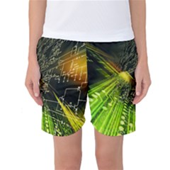 Machine Technology Circuit Electronic Computer Technics Detail Psychedelic Abstract Pattern Women s Basketball Shorts by Sarkoni