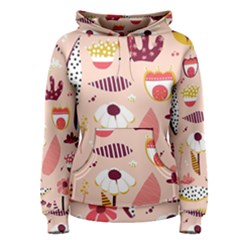 Scandinavian Flat Floral Background Coral Pink White Black Gold Pattern Women s Pullover Hoodie by Sarkoni