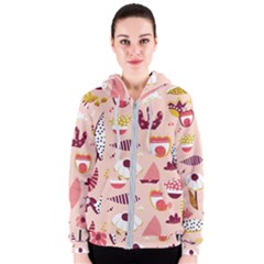 Scandinavian Flat Floral Background Coral Pink White Black Gold Pattern Women s Zipper Hoodie