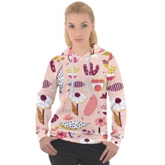 Scandinavian Flat Floral Background Coral Pink White Black Gold Pattern Women s Overhead Hoodie by Sarkoni