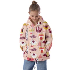 Scandinavian Flat Floral Background Coral Pink White Black Gold Pattern Kids  Oversized Hoodie by Sarkoni