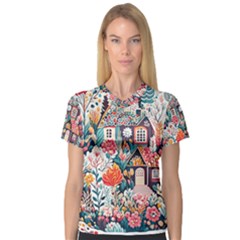 Cottagecore V-neck Sport Mesh T-shirt