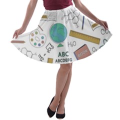 School Subjects And Objects Vector Illustration Seamless Pattern A-line Skater Skirt by Grandong