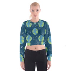 Seamless Pattern Cartoon Earth Planet Cropped Sweatshirt by Grandong