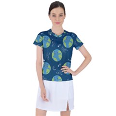 Seamless Pattern Cartoon Earth Planet Women s Sports Top by Grandong