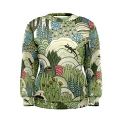 Playful Cactus Desert Landscape Illustrated Seamless Pattern Women s Sweatshirt