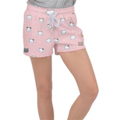 Cute Cat Cartoon Doodle Seamless Pink Pattern Women s Velour Lounge Shorts by Grandong