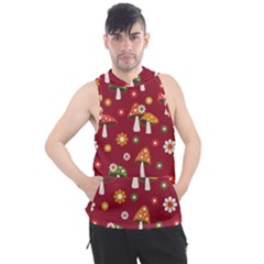 Woodland Mushroom And Daisy Seamless Pattern Men s Sleeveless Hoodie by Grandong