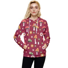 Woodland Mushroom And Daisy Seamless Pattern Women s Lightweight Drawstring Hoodie by Grandong