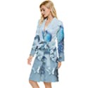 Chinese Style 3d Embossed Blue Peacock Oil Painting Long Sleeve Velvet Robe View2