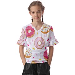 Vector Donut Seamless Pattern Kids  V-neck Horn Sleeve Blouse by Grandong