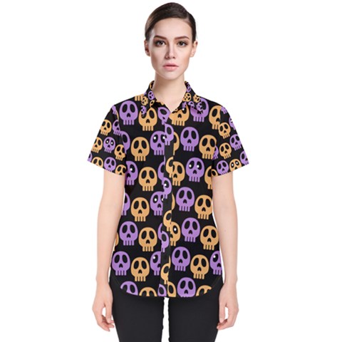 Halloween Skull Pattern Women s Short Sleeve Shirt by Ndabl3x