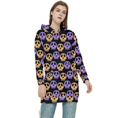 Halloween Skull Pattern Women s Long Oversized Pullover Hoodie by Ndabl3x