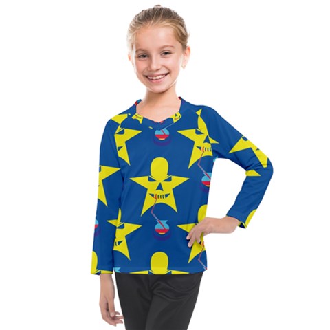 Blue Yellow October 31 Halloween Kids  Long Mesh T-shirt by Ndabl3x