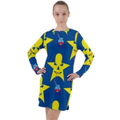 Blue Yellow October 31 Halloween Long Sleeve Hoodie Dress by Ndabl3x