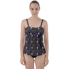 Halloween Bat Pattern Twist Front Tankini Set by Ndabl3x