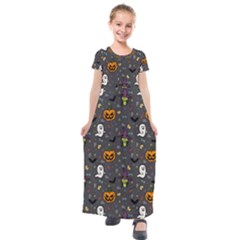 Halloween Bat Pattern Kids  Short Sleeve Maxi Dress by Ndabl3x