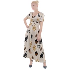 Cat Halloween Pattern Button Up Short Sleeve Maxi Dress by Ndabl3x