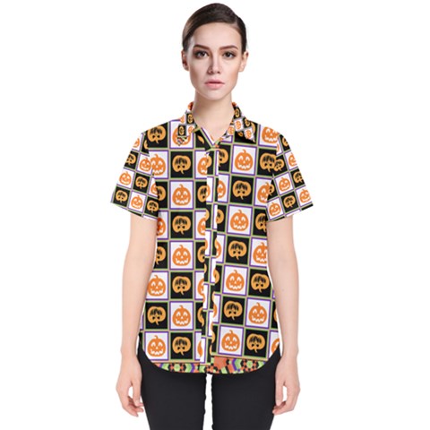 Chess Halloween Pattern Women s Short Sleeve Shirt by Ndabl3x