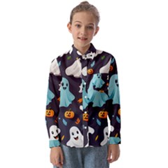 Ghost Pumpkin Scary Kids  Long Sleeve Shirt by Ndabl3x