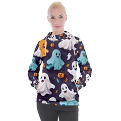 Ghost Pumpkin Scary Women s Hooded Pullover by Ndabl3x