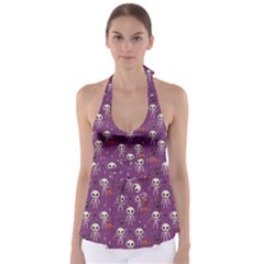 Skull Halloween Pattern Tie Back Tankini Top by Ndabl3x