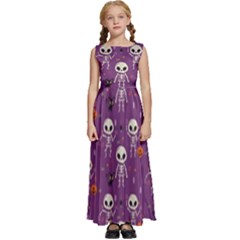 Skull Halloween Pattern Kids  Satin Sleeveless Maxi Dress by Ndabl3x