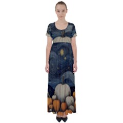 Pumpkin Halloween High Waist Short Sleeve Maxi Dress by Ndabl3x