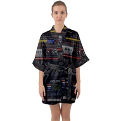 Daft Punk Boombox Half Sleeve Satin Kimono  by Sarkoni