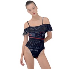 Daft Punk Boombox Frill Detail One Piece Swimsuit by Sarkoni