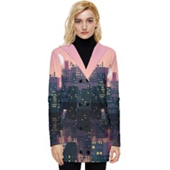 Pixel Art City Button Up Hooded Coat 