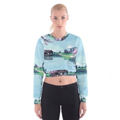 Japanese Themed Pixel Art The Urban And Rural Side Of Japan Cropped Sweatshirt by Sarkoni