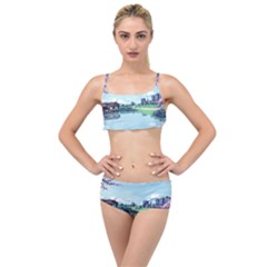 Japanese Themed Pixel Art The Urban And Rural Side Of Japan Layered Top Bikini Set by Sarkoni