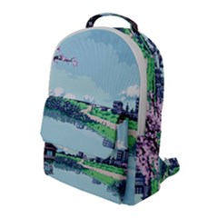 Japanese Themed Pixel Art The Urban And Rural Side Of Japan Flap Pocket Backpack (large)