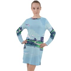 Japanese Themed Pixel Art The Urban And Rural Side Of Japan Long Sleeve Hoodie Dress by Sarkoni