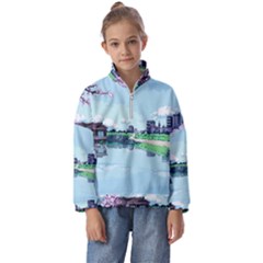 Japanese Themed Pixel Art The Urban And Rural Side Of Japan Kids  Half Zip Hoodie by Sarkoni