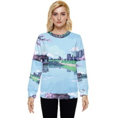 Japanese Themed Pixel Art The Urban And Rural Side Of Japan Hidden Pocket Sweatshirt by Sarkoni