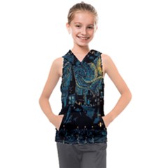 Hogwarts Starry Night Van Gogh Kids  Sleeveless Hoodie