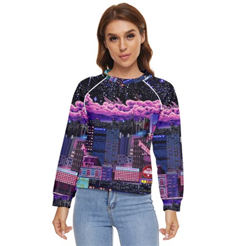 Retro City Pixel Women s Long Sleeve Raglan T-shirt by Sarkoni