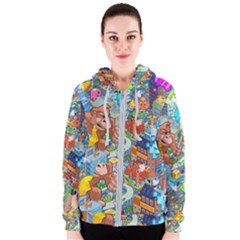 Pixel Art Retro Video Game Women s Zipper Hoodie by Sarkoni