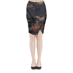 Fractal Digital Art Pattern Midi Wrap Pencil Skirt