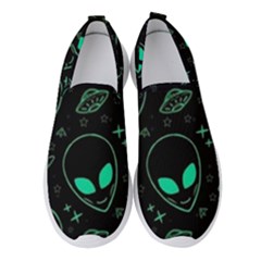 Alien Green Black Pattern Women s Slip On Sneakers by Ndabl3x