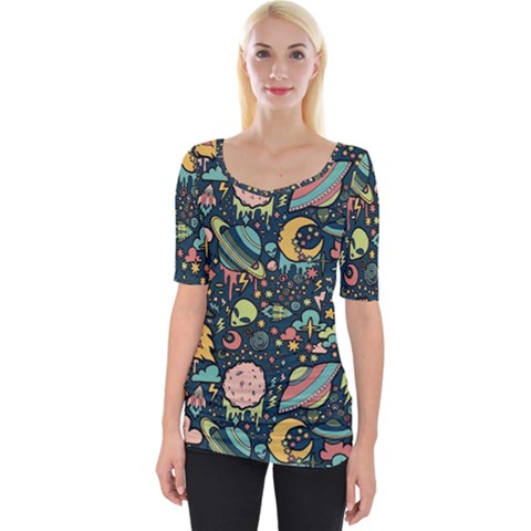 Alien Rocket Space Aesthetic Wide Neckline T-shirt by Ndabl3x