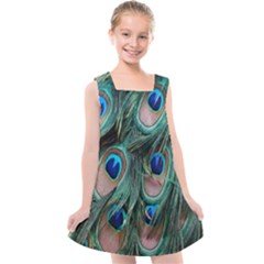 Peacock-feathers,blue2 Kids  Cross Back Dress by nateshop