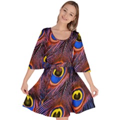 Peacock-feathers,blue,yellow Velour Kimono Dress by nateshop