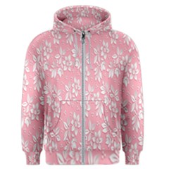 Pink Texture With White Flowers, Pink Floral Background Men s Zipper Hoodie