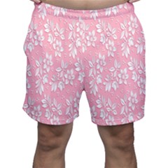 Pink Texture With White Flowers, Pink Floral Background Men s Shorts by nateshop