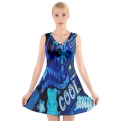 Really Cool Blue, Unique Blue V-neck Sleeveless Dress by nateshop